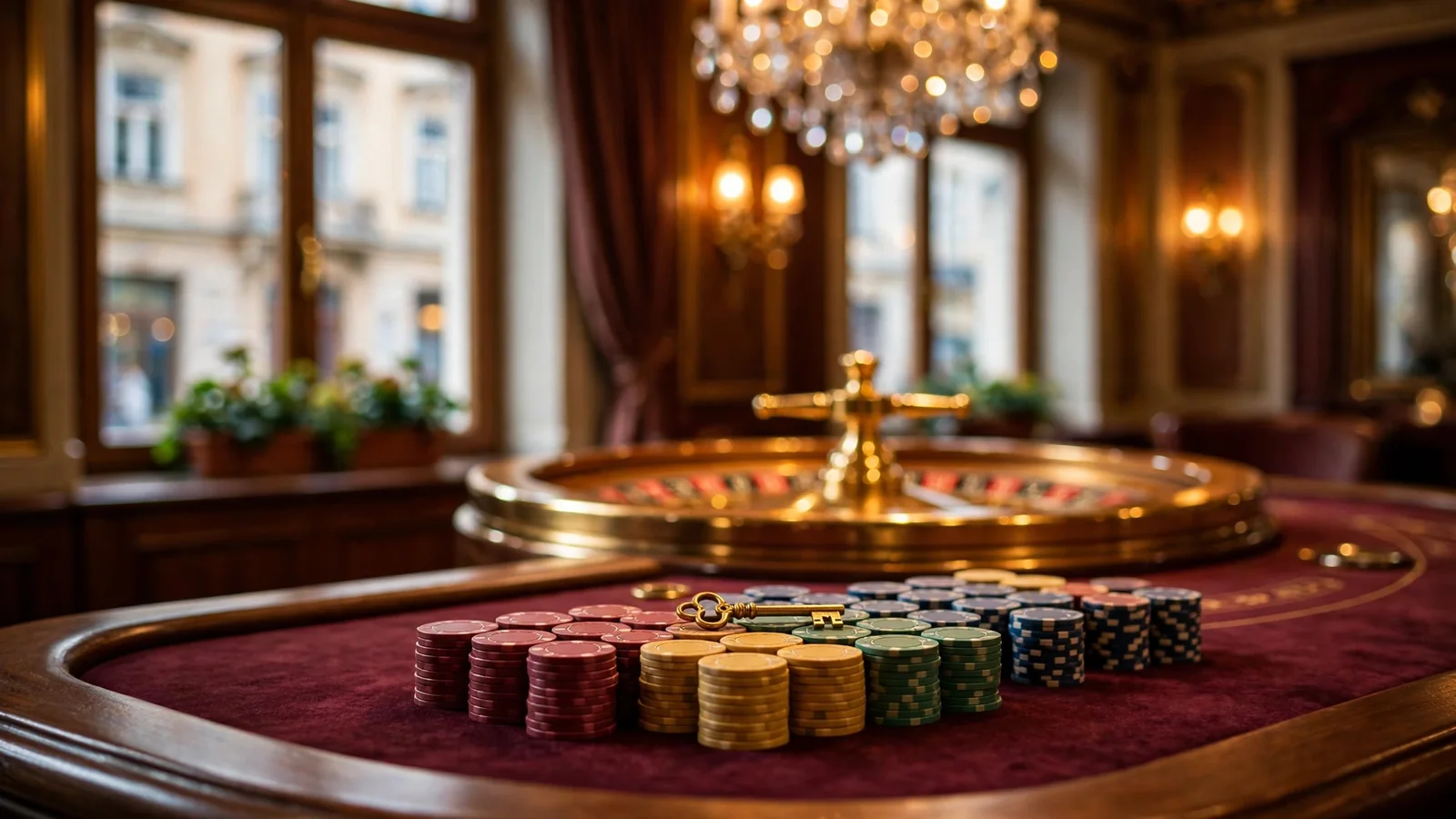 Casino-Tisch mit Spielchips und Roulette in Wien